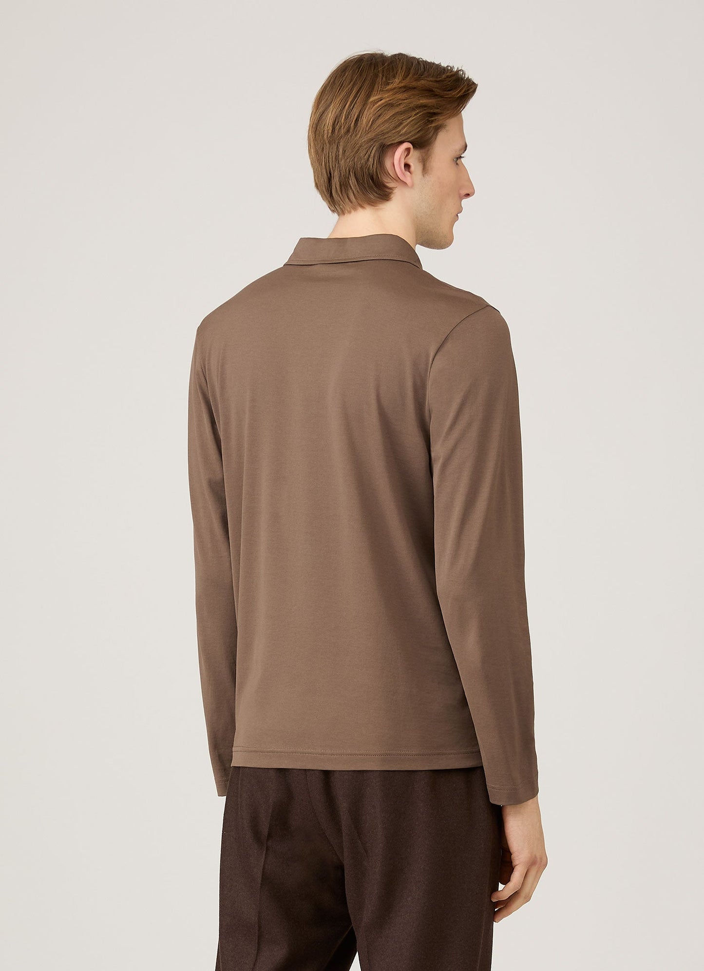 Mens Long Sleeve Classic Jersey Polo Shirt In Bark Mpol1054 Brgc