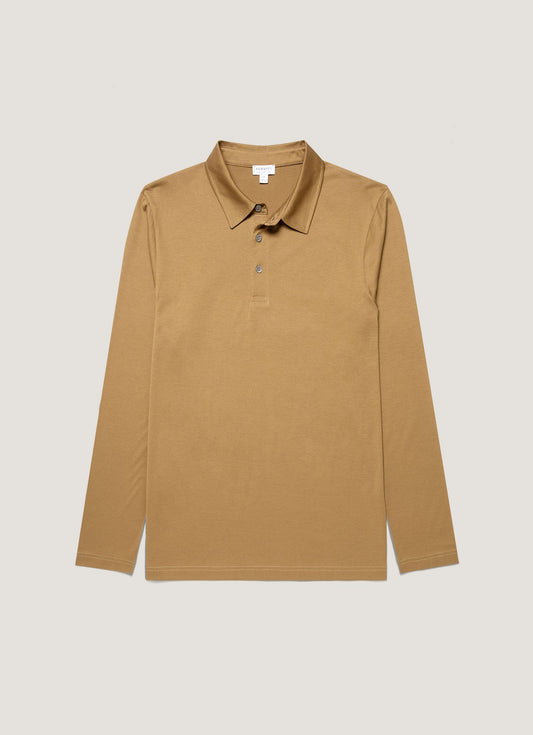 Mens Long Sleeve Classic Jersey Polo Shirt In Walnut Mpol1054 Brgo