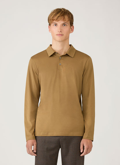 Mens Long Sleeve Classic Jersey Polo Shirt In Walnut Mpol1054 Brgo