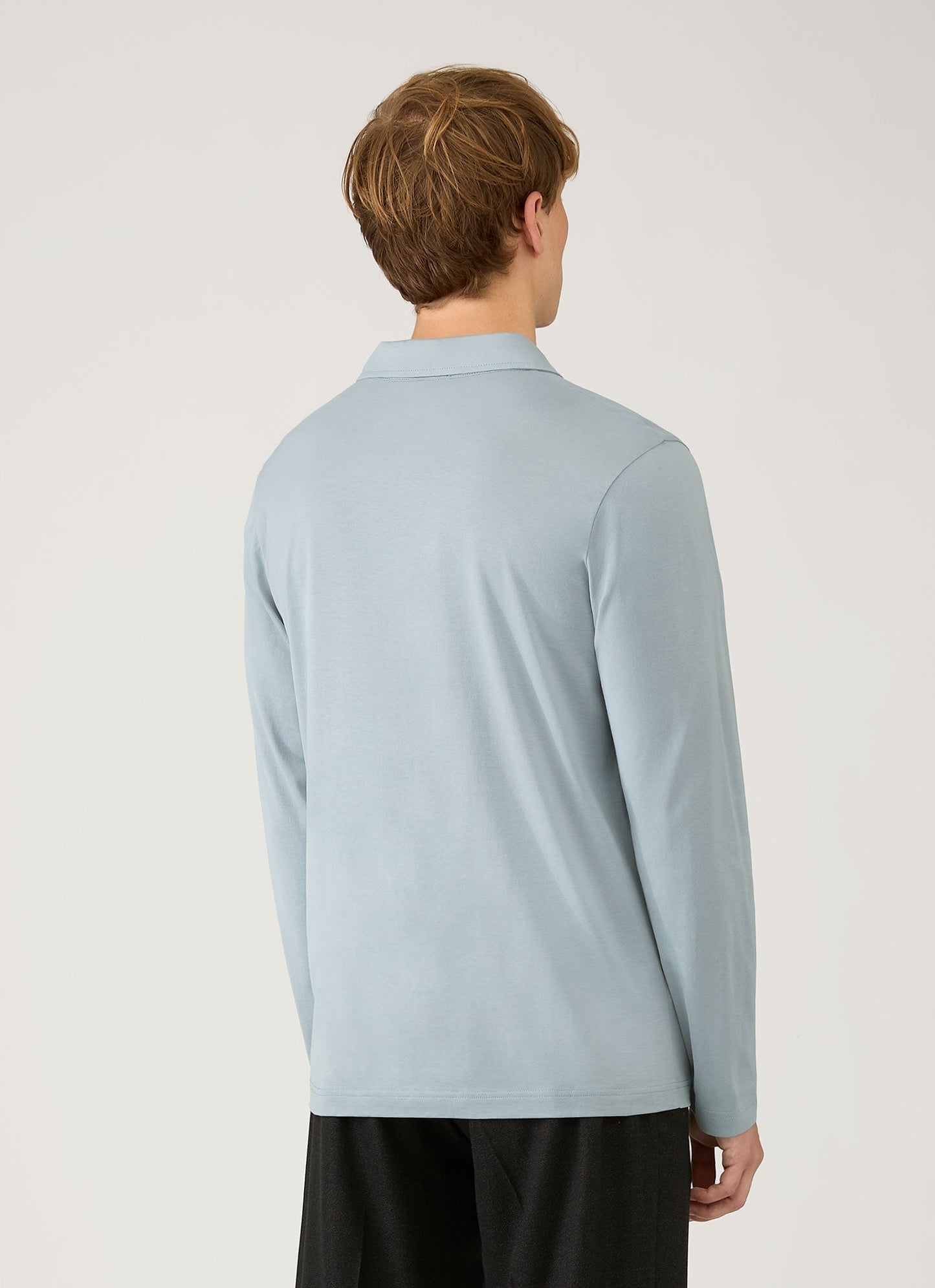 Mens Long Sleeve Classic Jersey Polo Shirt In Stone Blue Mpol1054 Buwt