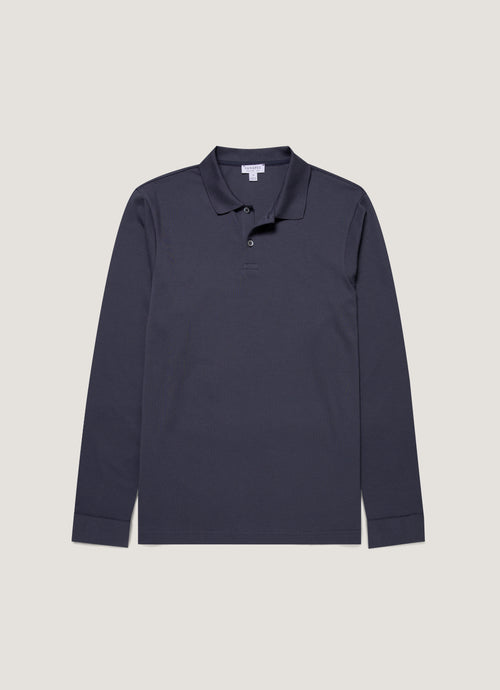Mens Long Sleeve Pique Polo Shirt In Navy Mpol1065 Buaa