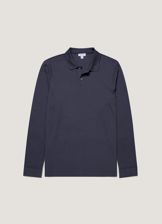 Mens Long Sleeve Pique Polo Shirt In Navy Mpol1065 Buaa