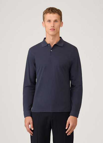 Mens Long Sleeve Pique Polo Shirt In Navy Mpol1065 Buaa