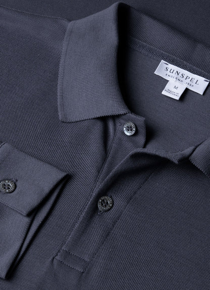 Mens Long Sleeve Pique Polo Shirt In Navy Mpol1065 Buaa