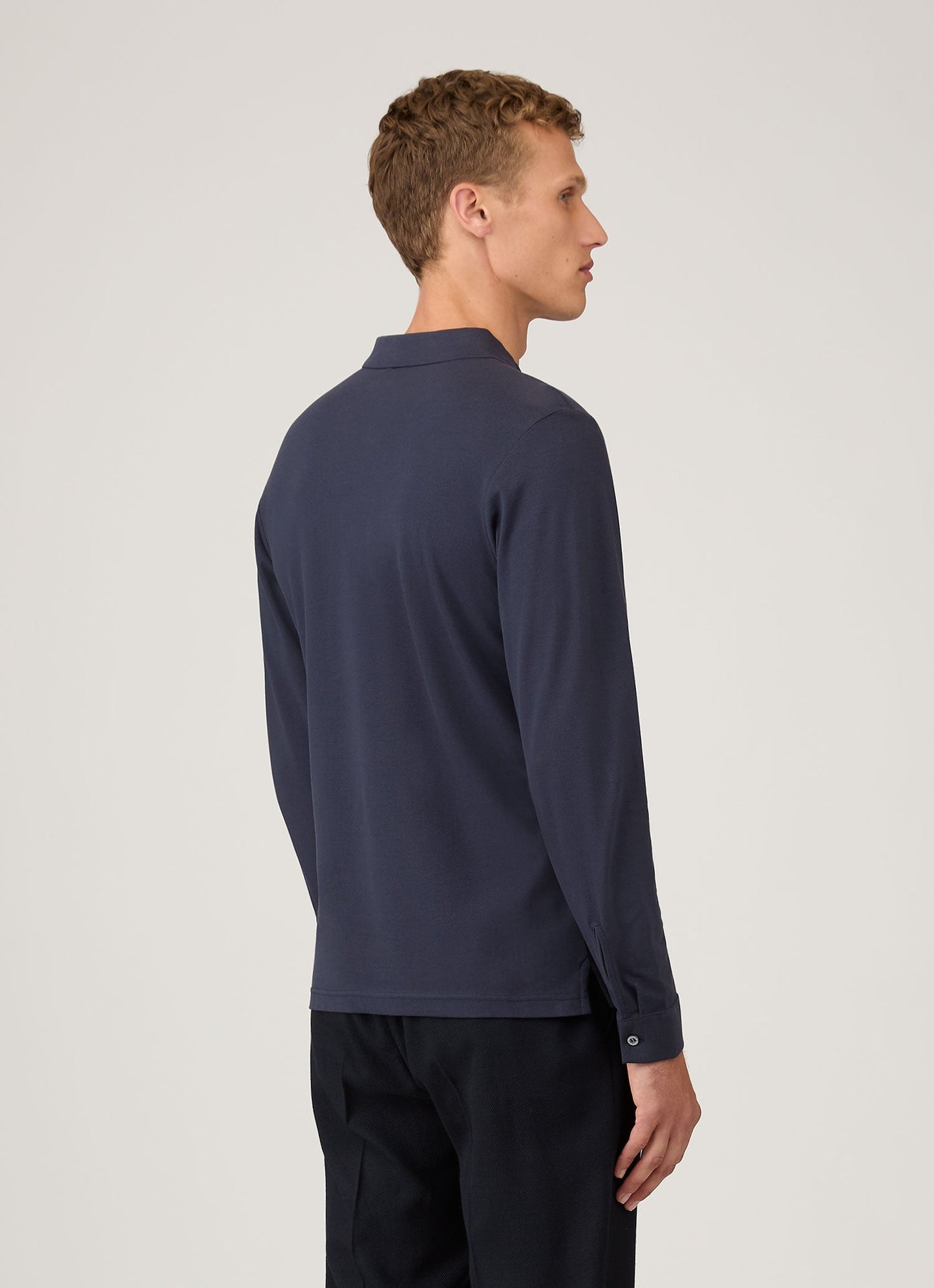 Mens Long Sleeve Pique Polo Shirt In Navy Mpol1065 Buaa