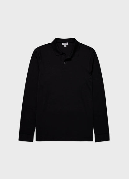 Mens Long Sleeve Waffle Polo Shirt In Black Mpol1067 Bkaa