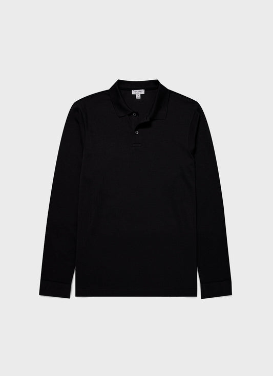 Mens Long Sleeve Waffle Polo Shirt In Black Mpol1067 Bkaa