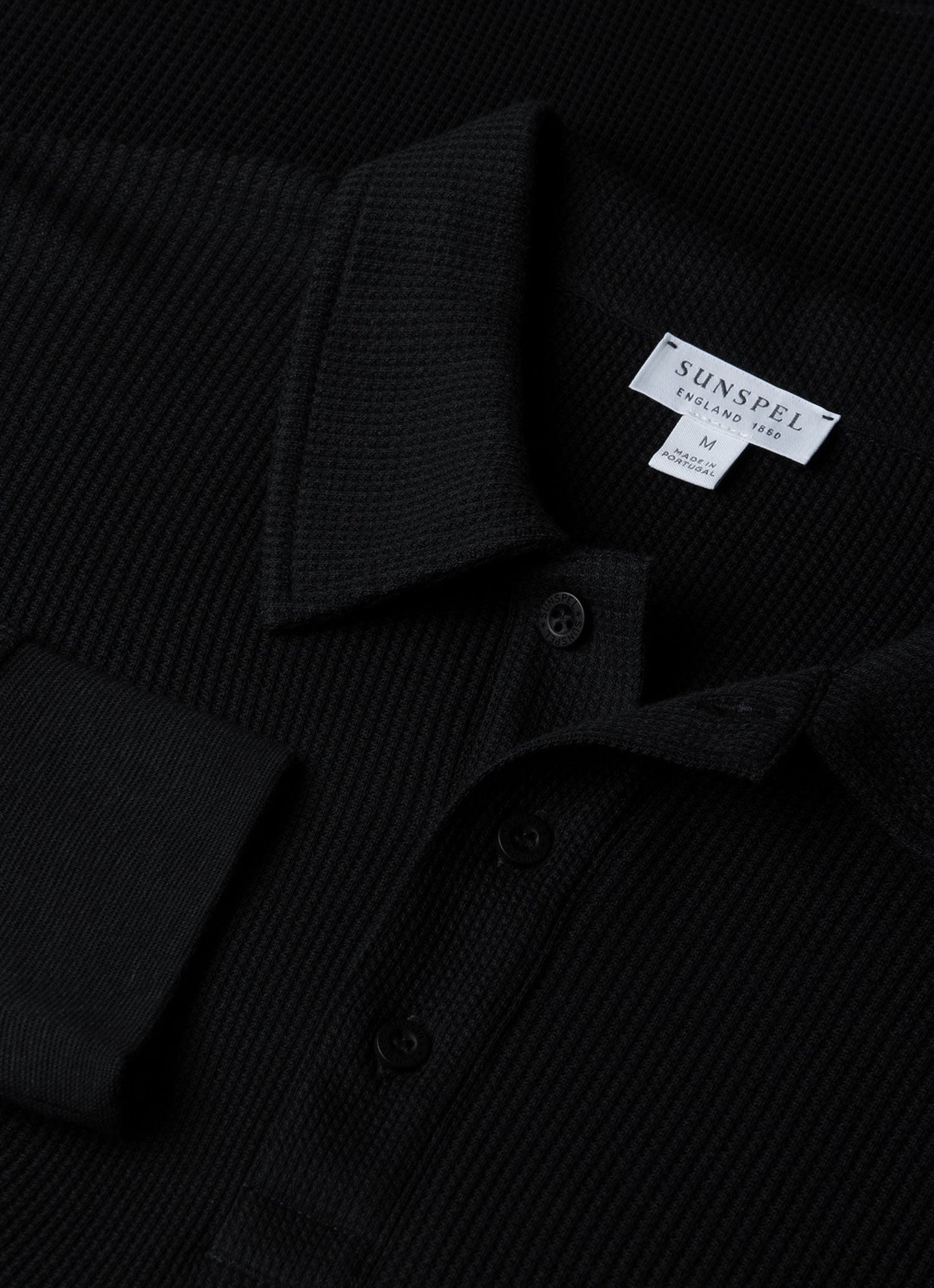 Mens Long Sleeve Waffle Polo Shirt In Black Mpol1067 Bkaa
