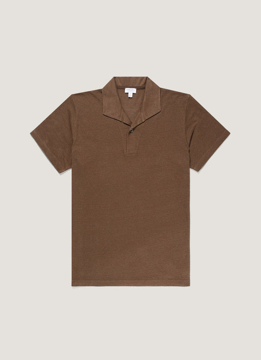 Mens Linen Pique Polo Shirt In Dark Walnut Mpol1079 Brgw