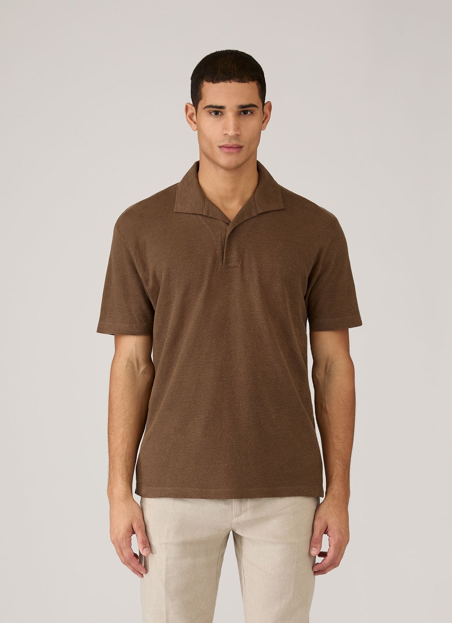 Mens Linen Pique Polo Shirt In Dark Walnut Mpol1079 Brgw