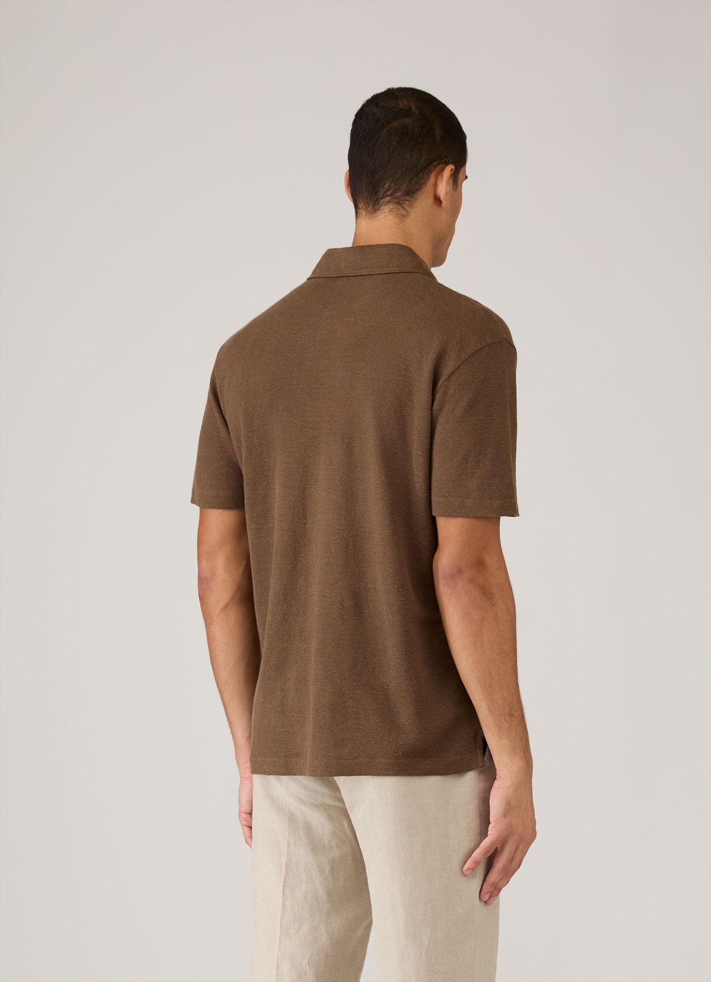 Mens Linen Pique Polo Shirt In Dark Walnut Mpol1079 Brgw