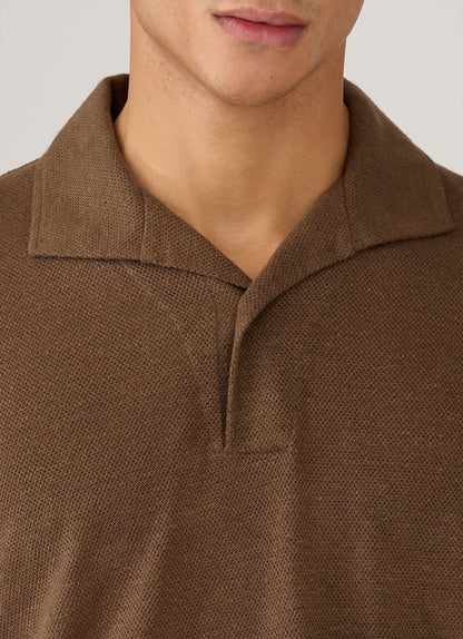 Mens Linen Pique Polo Shirt In Dark Walnut Mpol1079 Brgw