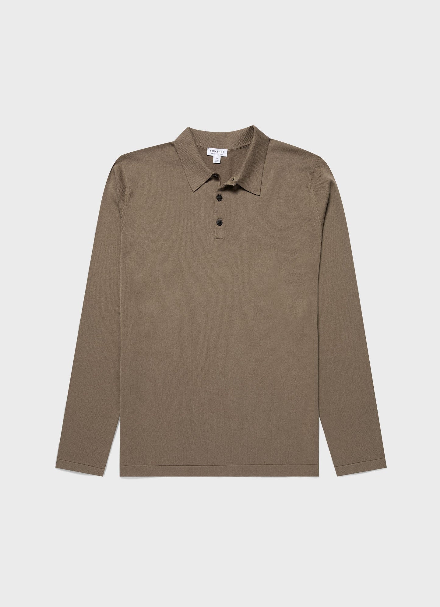 Mens Long Sleeve Sea Island Cotton Polo Shirt In Dark Stone Mpol8047 Whdc