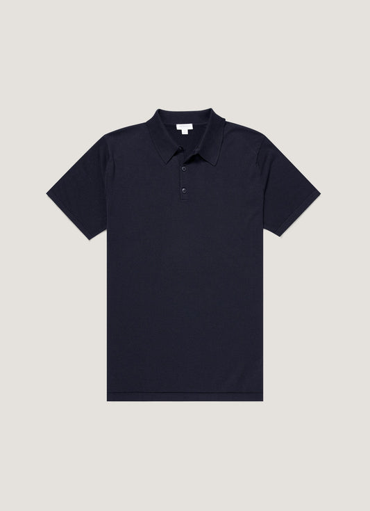 Mens Sea Island Cotton Knit Polo In Light Navy