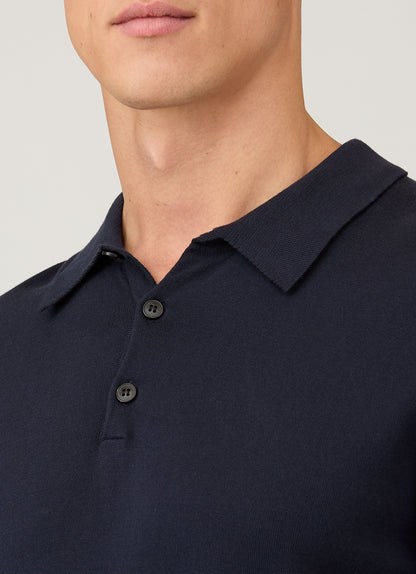 Mens Sea Island Cotton Knit Polo In Light Navy