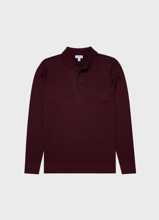 Mens Fine Merino Wool Polo Shirt In Port