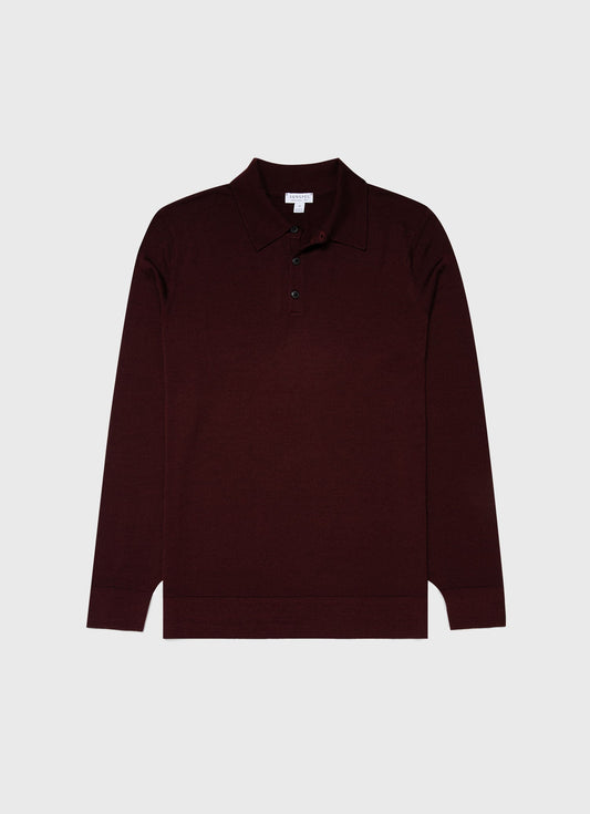 Mens Fine Merino Wool Polo Shirt In Maroon Mpol8092 Rdeg