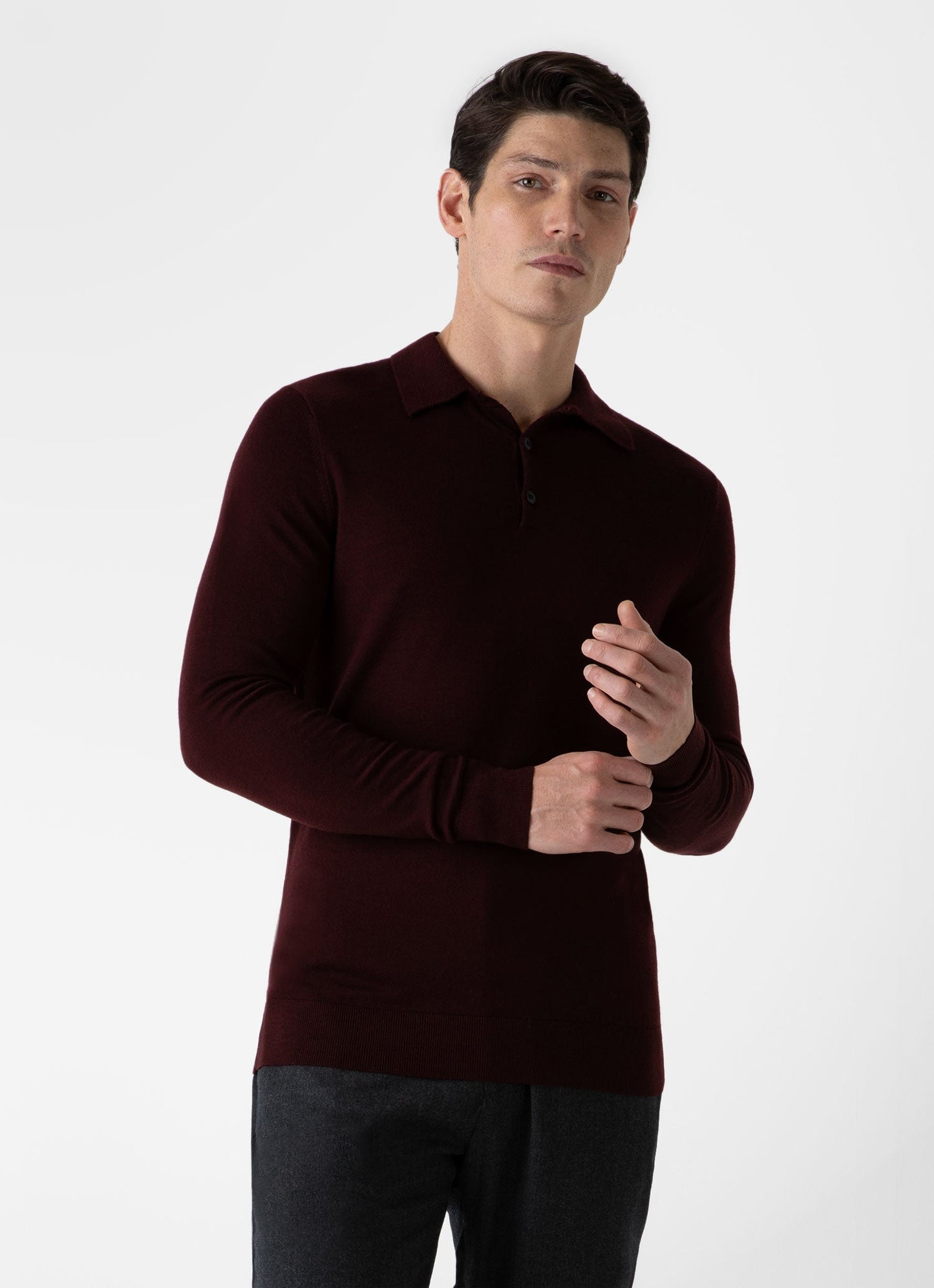 Mens Fine Merino Wool Polo Shirt In Maroon Mpol8092 Rdeg