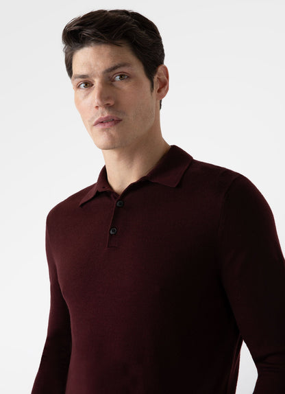 Mens Fine Merino Wool Polo Shirt In Maroon Mpol8092 Rdeg