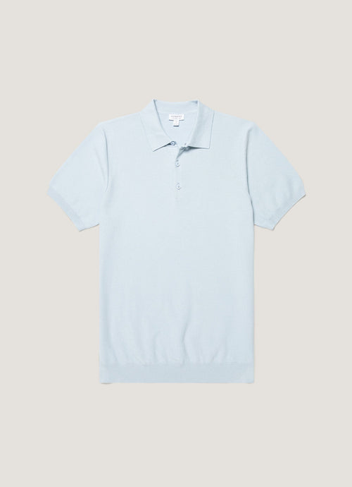 Mens Knit Polo Shirt In Pastel Blue Mpol8115 Buwr