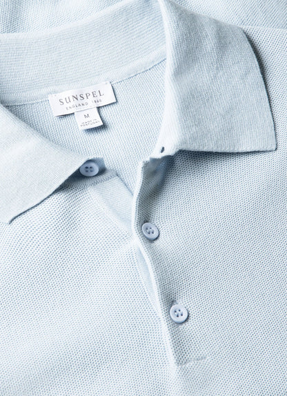 Mens Knit Polo Shirt In Pastel Blue Mpol8115 Buwr