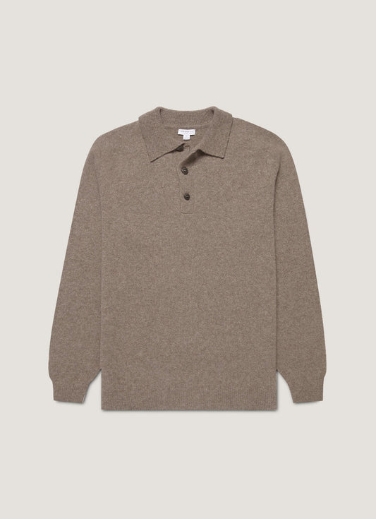 Mens Lambswool Polo Shirt In Bark Mpol8188 Brgc