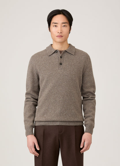 Mens Lambswool Polo Shirt In Bark Mpol8188 Brgc