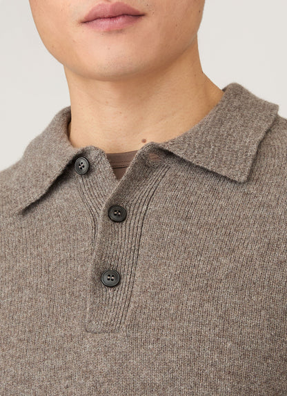 Mens Lambswool Polo Shirt In Bark Mpol8188 Brgc