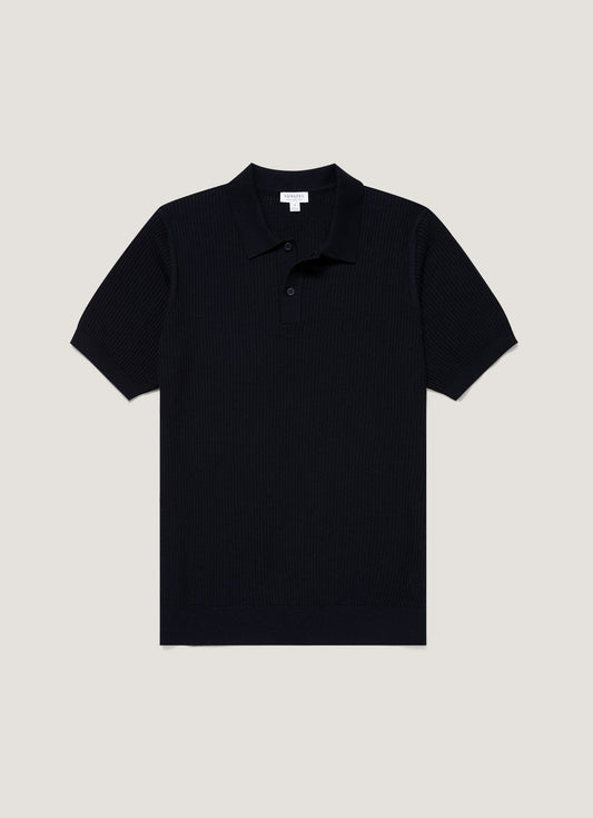 Mens Linear Mesh Knit Polo Shirt In Navy Mpol8276 Buaa