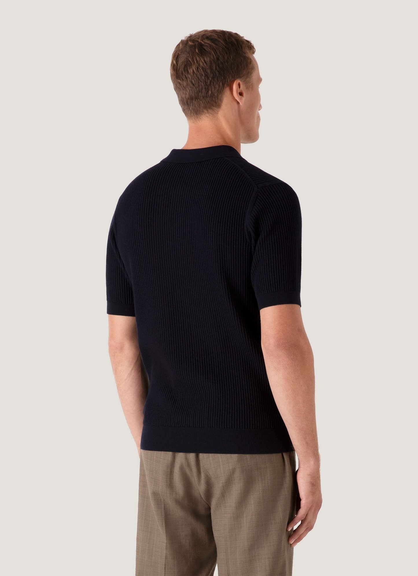 Mens Linear Mesh Knit Polo Shirt In Navy Mpol8276 Buaa