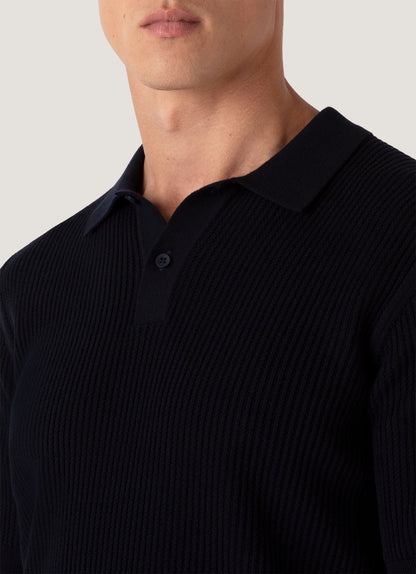 Mens Linear Mesh Knit Polo Shirt In Navy Mpol8276 Buaa
