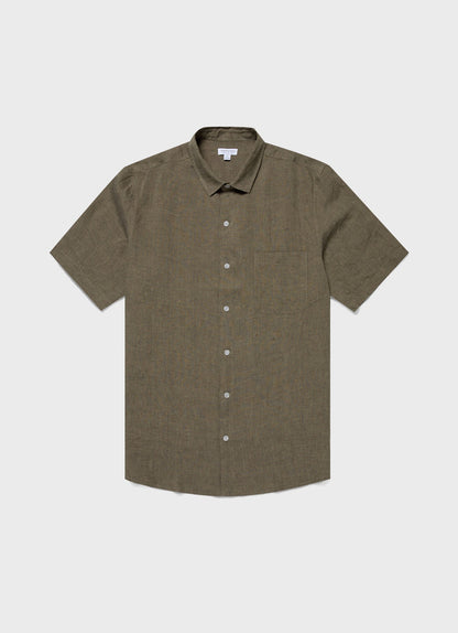 Mens Short Sleeve Linen Shirt In Khaki Msht2039 Gngy