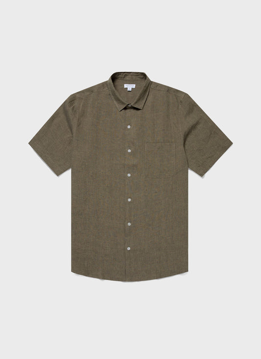 Mens Short Sleeve Linen Shirt In Khaki Msht2039 Gngy