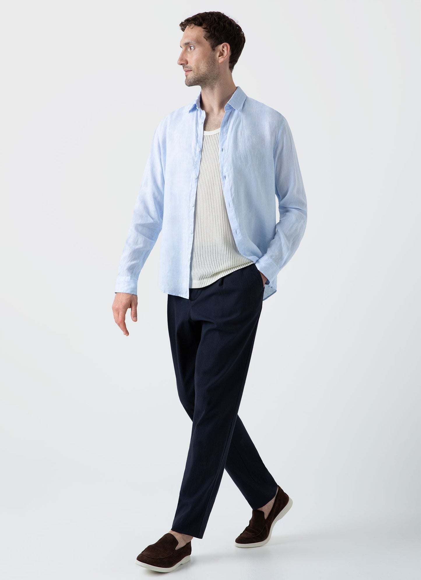 Mens Linen Shirt In Light Blue Msht2106 Buus