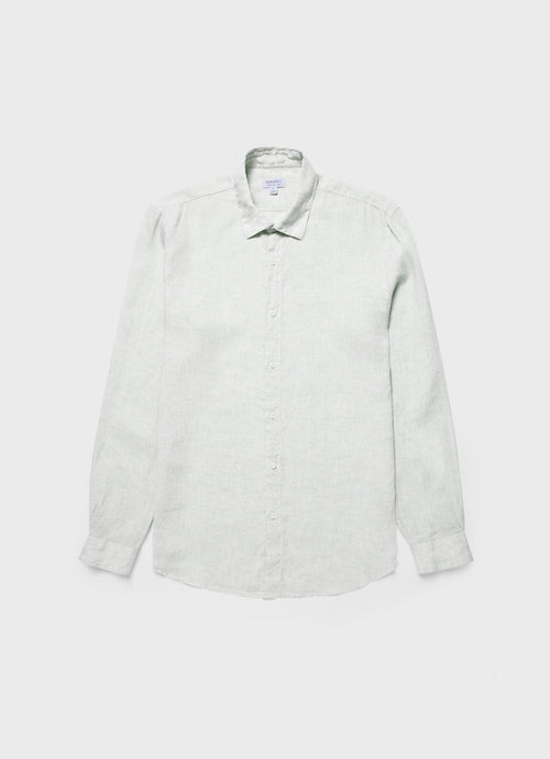 Mens Linen Long Sleeve Shirt In Oatmeal Melange Msht2061 Whee