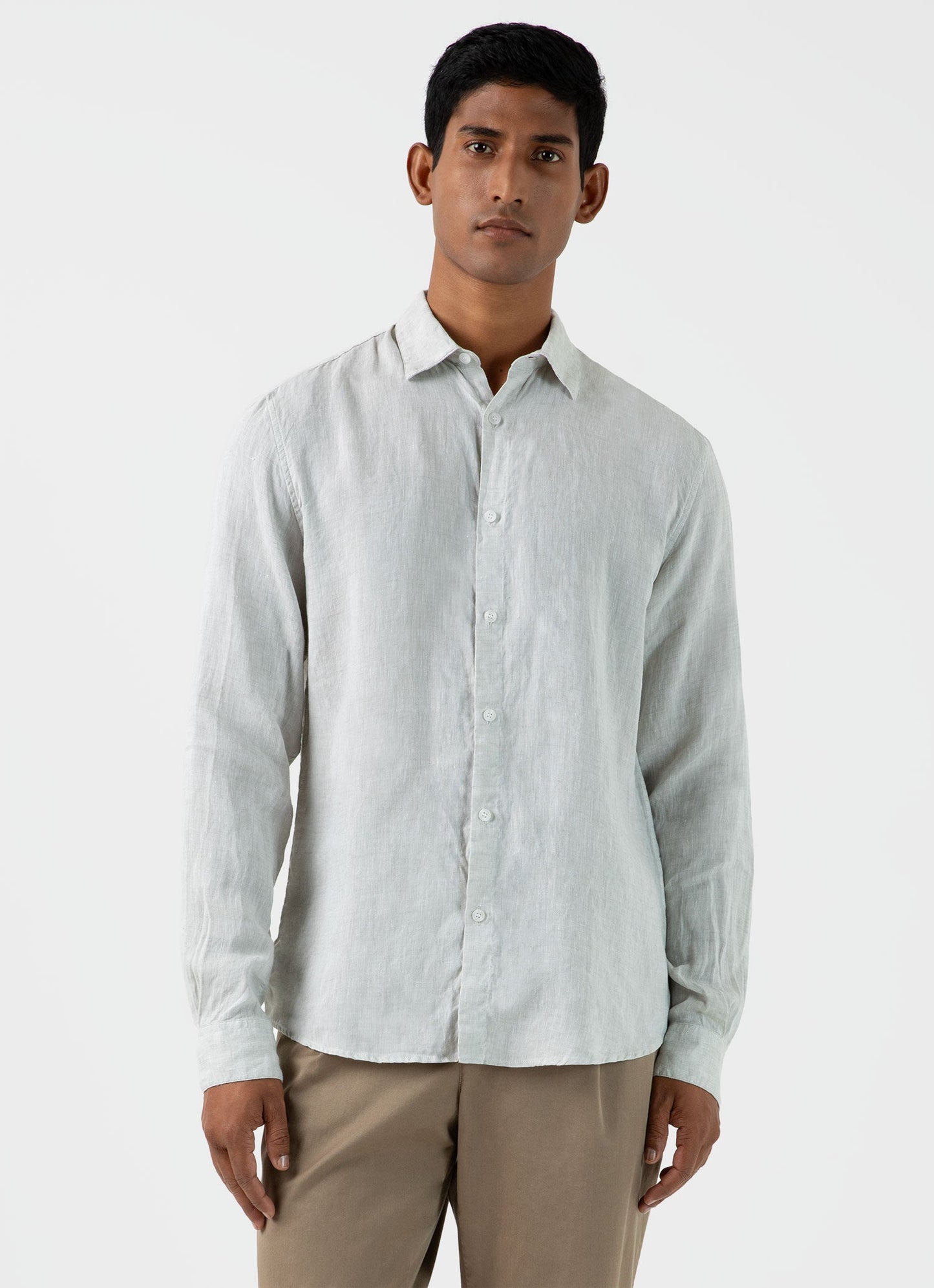 Mens Linen Long Sleeve Shirt In Oatmeal Melange Msht2061 Whee