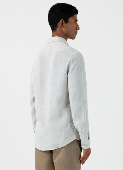 Mens Linen Long Sleeve Shirt In Oatmeal Melange Msht2061 Whee