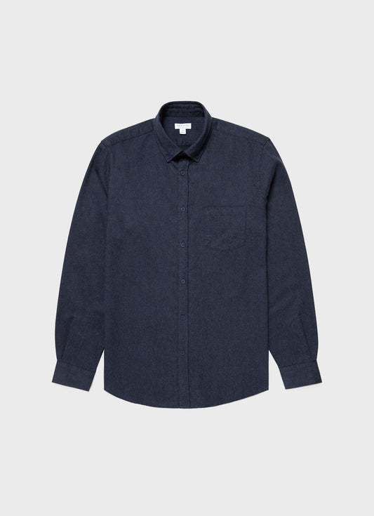 Mens Button Down Flannel Shirt In Navy Melange Msht2063 Buag2