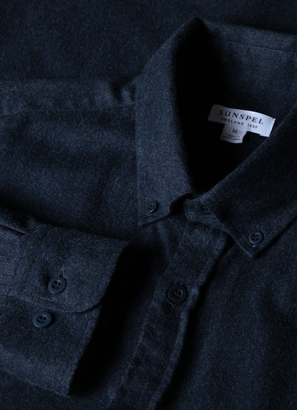 Mens Button Down Flannel Shirt In Navy Melange Msht2063 Buag2