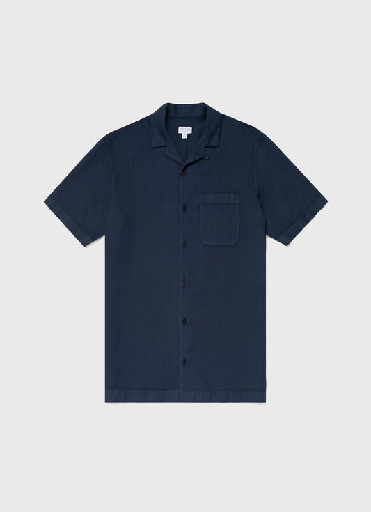 Mens Waffle Camp Collar Shirt In Navy Msht2064 Buaa