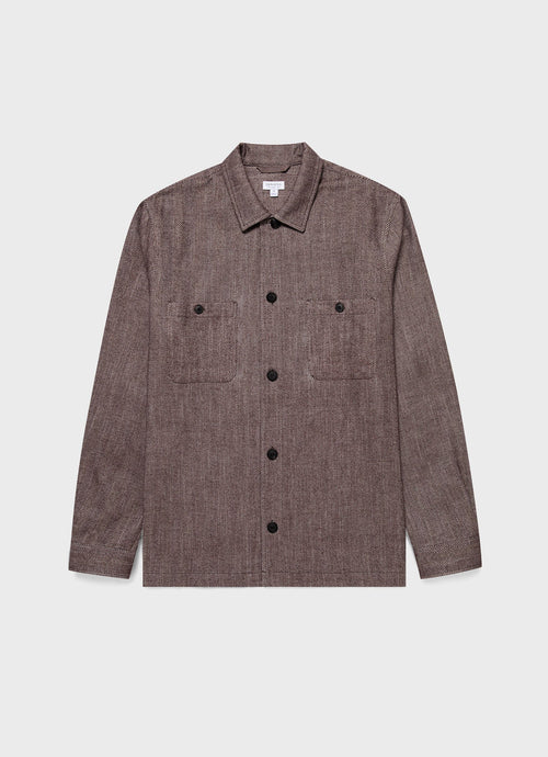 Mens Herringbone Overshirt In Light Brown Msht2095 Brfs
