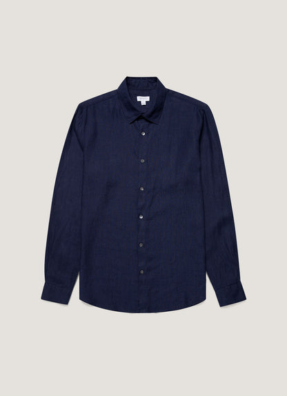 Mens Linen Shirt In Navy Msht2106 Buaa