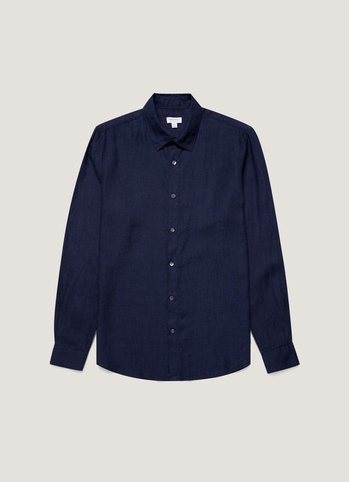 Mens Linen Shirt In Navy Msht2106 Buaa