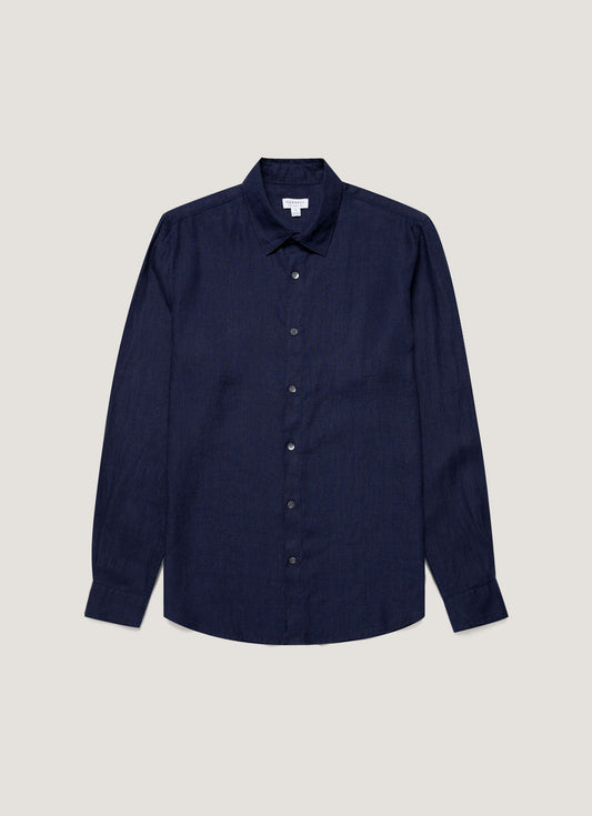 Mens Linen Shirt In Navy Msht2106 Buaa