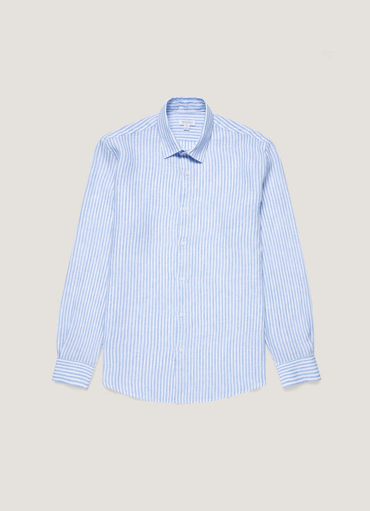 Mens Linen Shirt In Mid Blue White Msht2106 Stmr