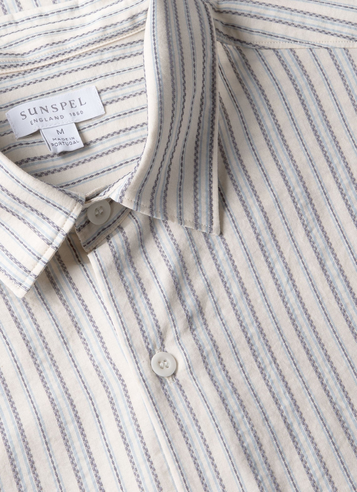 Mens Short Sleeve Vintage Stripe Shirt In Soft Denim Ecru Msht2111 Stnj