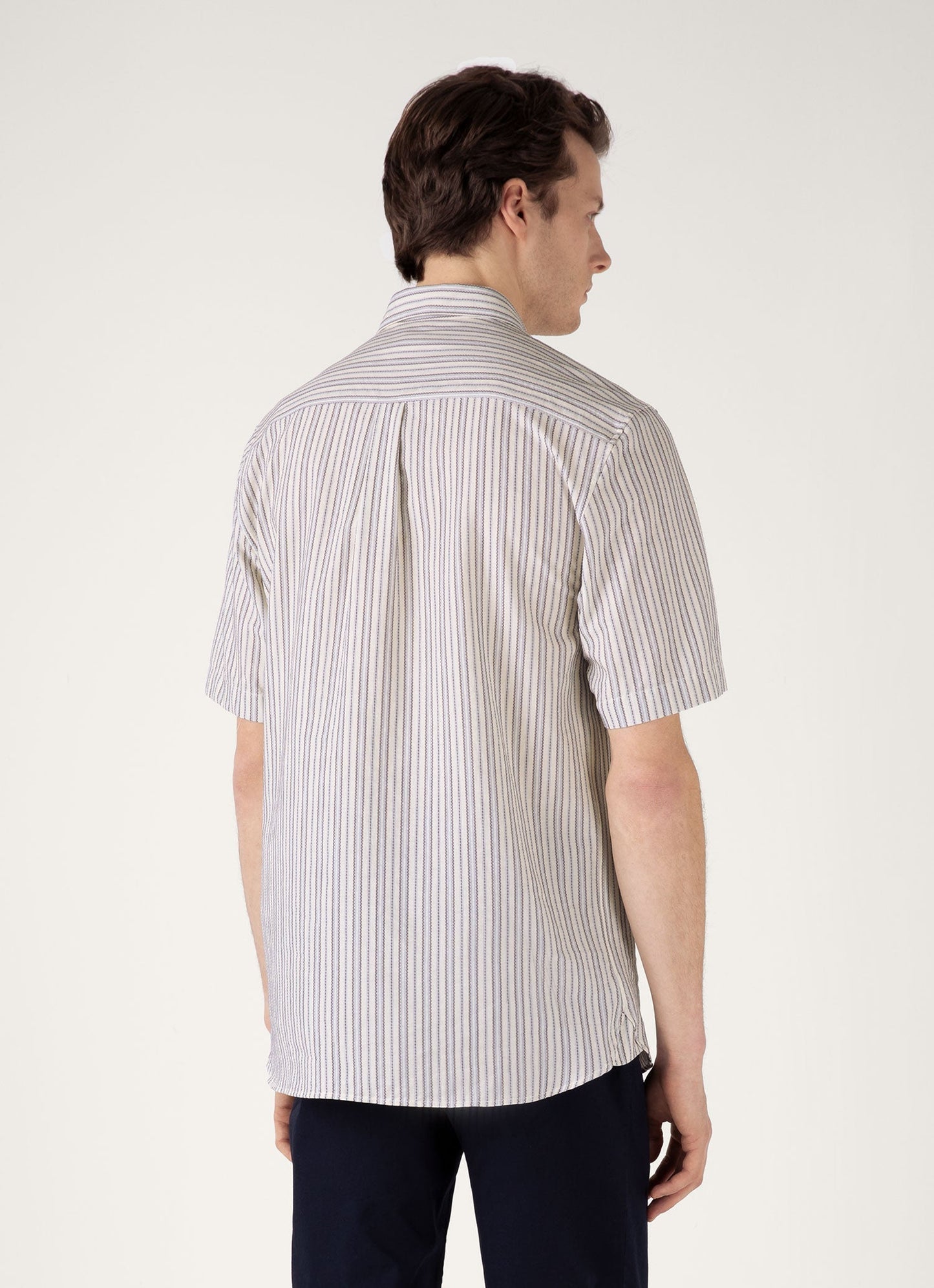 Mens Short Sleeve Vintage Stripe Shirt In Soft Denim Ecru Msht2111 Stnj