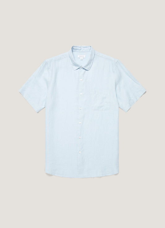 Mens Short Sleeve Linen Shirt In Light Blue Msht2119 Buwg