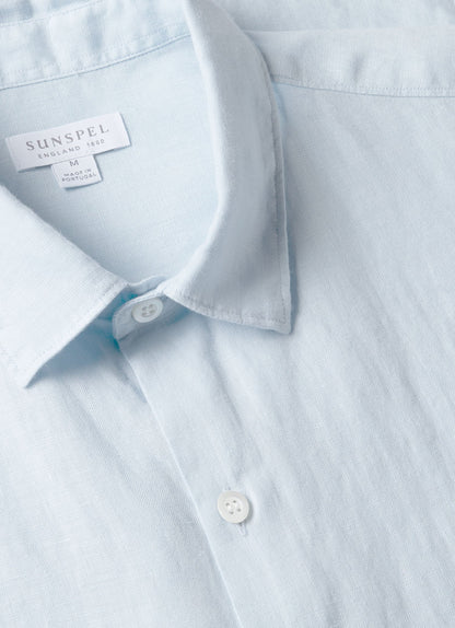 Mens Short Sleeve Linen Shirt In Light Blue Msht2119 Buwg