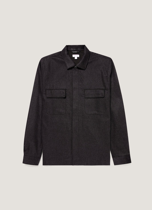 Mens Wool Cashmere Flannel Overshirt In Charcoal Melange Msht2137 Gyad